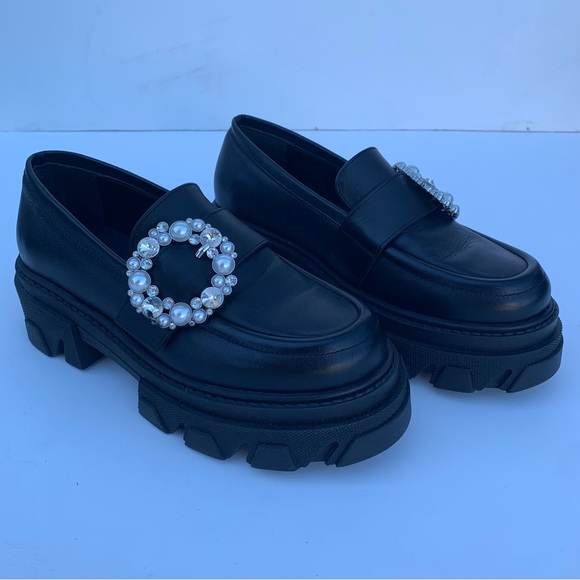 Alohas Black Trailblazer Crystal Clear White Silver Chunky Leather Loafers 37 - Picture 9 of 16